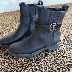 Christian Louboutin Black Combat Boots with Silver Accent